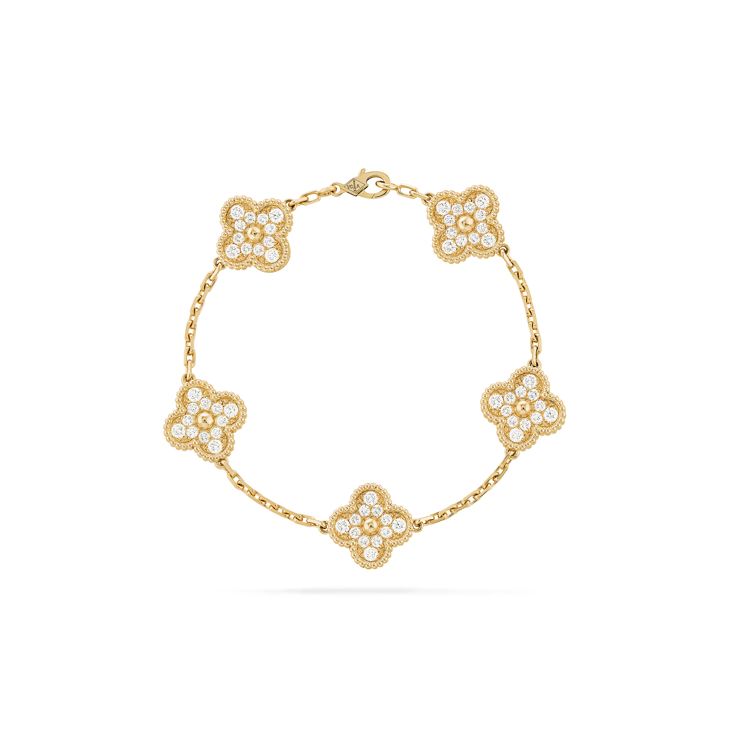 V*N CL*F arpels vintage alhambra bracelet, 5 motifs - yellow gold, diamond  vcara41400